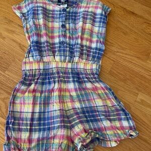 Vintage Silver Unicorn Colorful Plaid Button-Up Romper girls 8